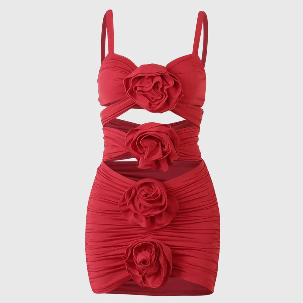 RED TOP and Skirt SET with Flowers - Image 2