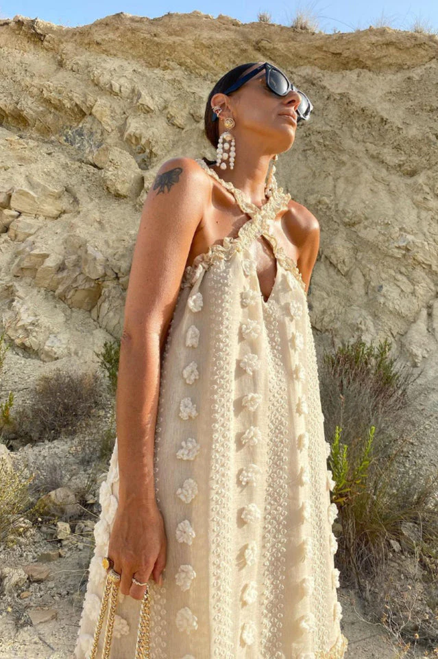 3D Flower Patchwork Halter Maxi Dress - Image 2