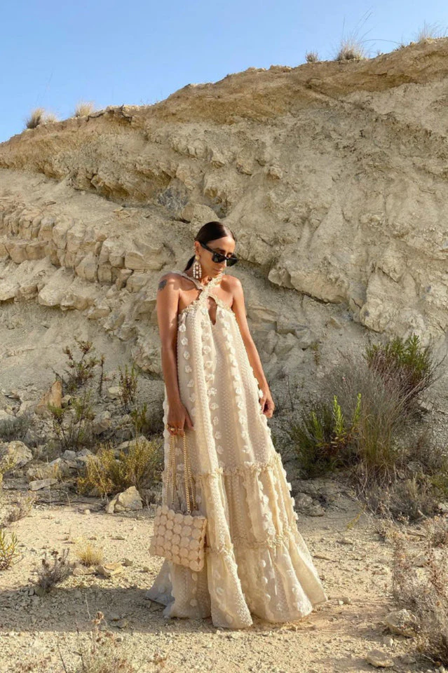 3D Flower Patchwork Halter Maxi Dress - Image 4