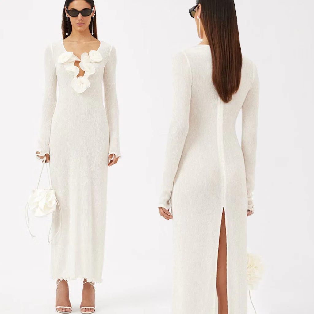 SAKURA Mesh Long Sleeve MAXI Dress with Flowers