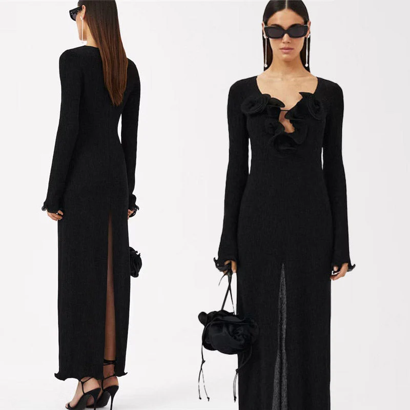 SAKURA Mesh Long Sleeve MAXI Dress with Flowers - Image 2