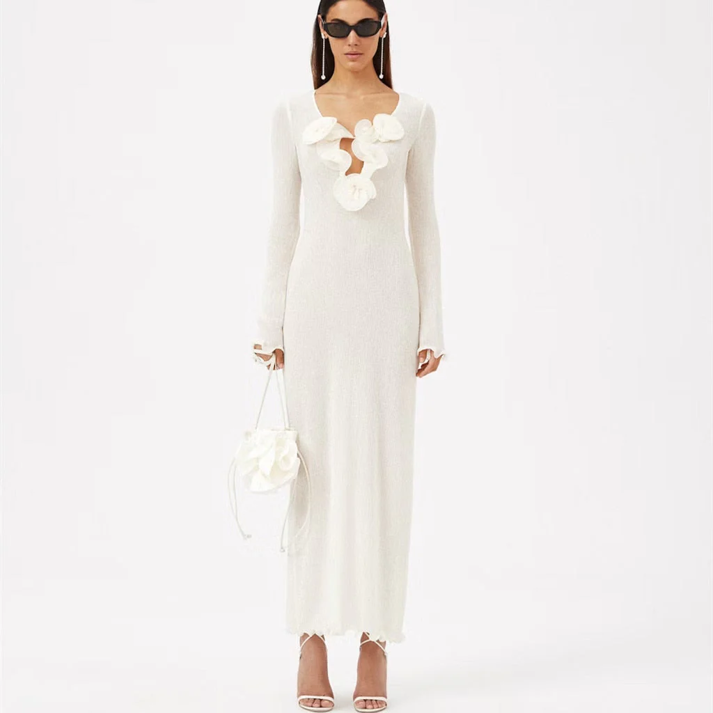 SAKURA Mesh Long Sleeve MAXI Dress with Flowers - Image 4