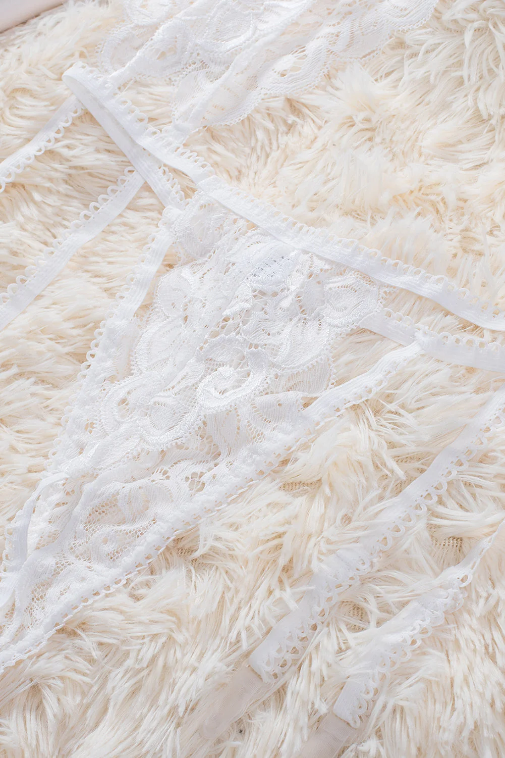3Pcs Lace Patch Strappy Bra Thong Lingerie Set With Garter Belt - Image 21