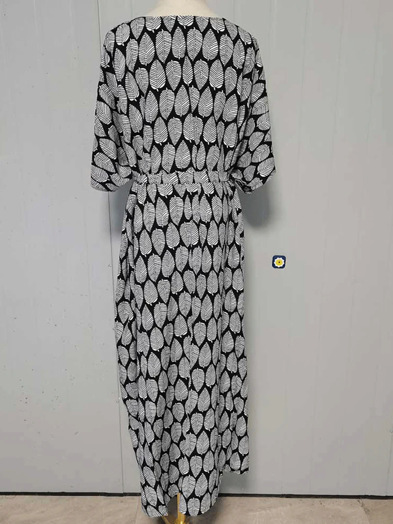 Printed Black & Yellow Color Polyester Long Length Gown Kimono Duster Robe - Image 3