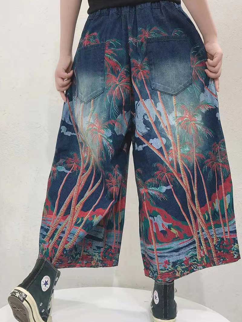 A Survivor Ethnic style Nine-Points Wide-Leg Jeans Trouser Pant - Image 2