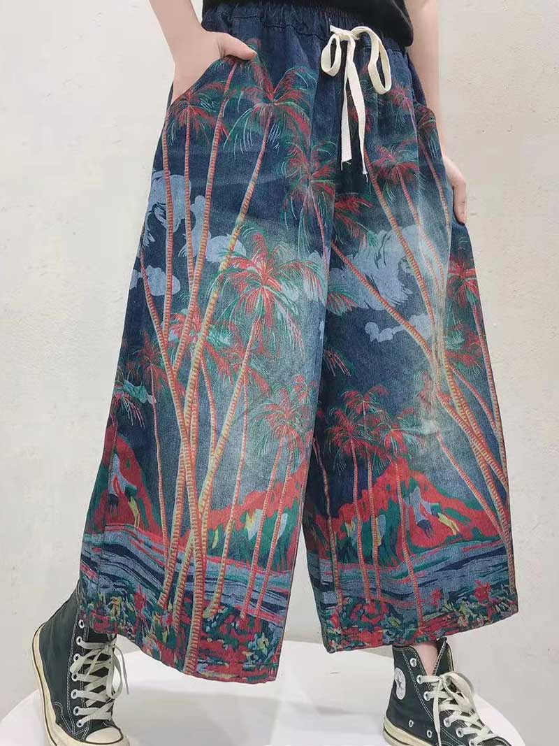 A Survivor Ethnic style Nine-Points Wide-Leg Jeans Trouser Pant - Image 3