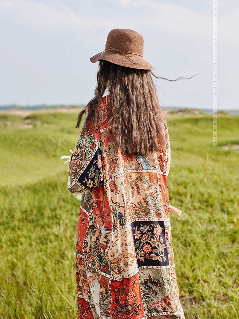 Abstract Print Cotton Half Sleeves Kaftan Dress - Image 2