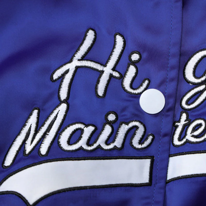 Active Letter Print Button Up Cropped Varsity Bomber Jacket - Royal Blue - Image 4