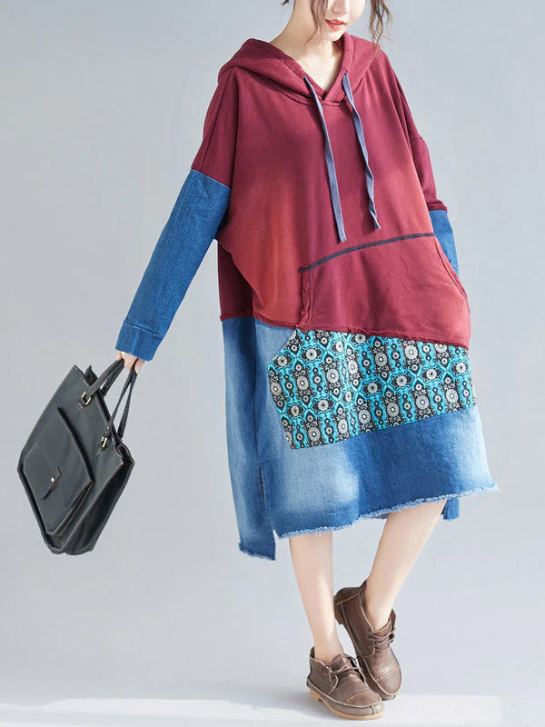 Adriana Vintage Patchwork Hooded Shift Dress - Image 9