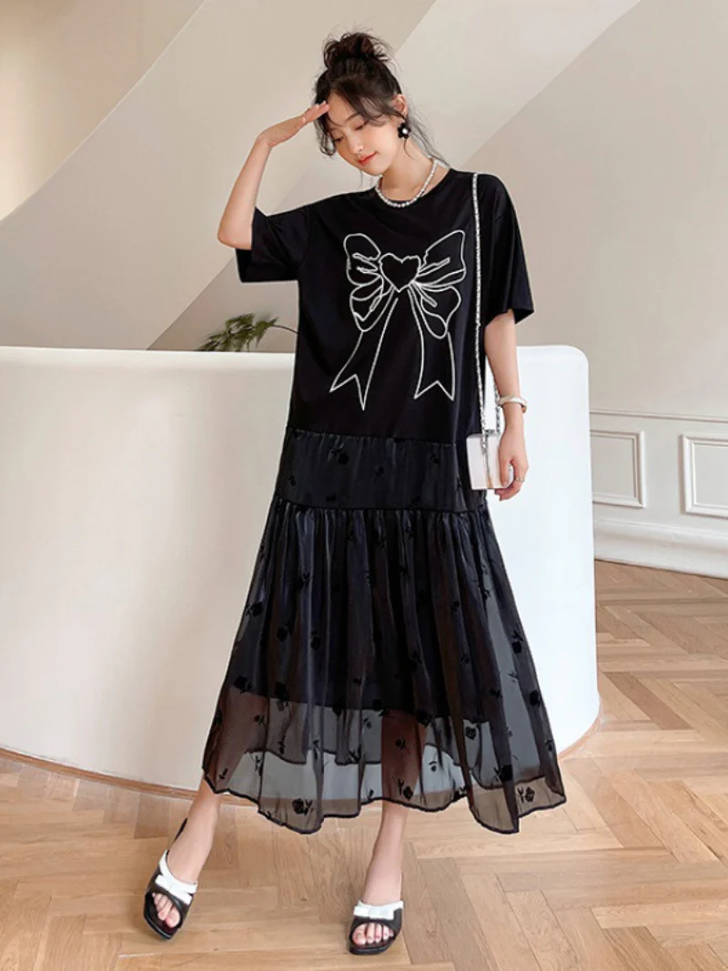 Summer Black Round Neck  Short Sleeve A Line Casual Dress - Image 3