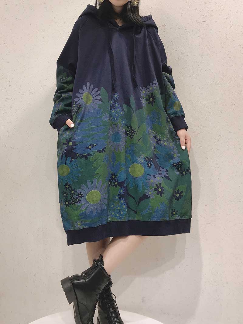 All Of Me Floral Print Hooded Sweater Midi Dress - Image 2