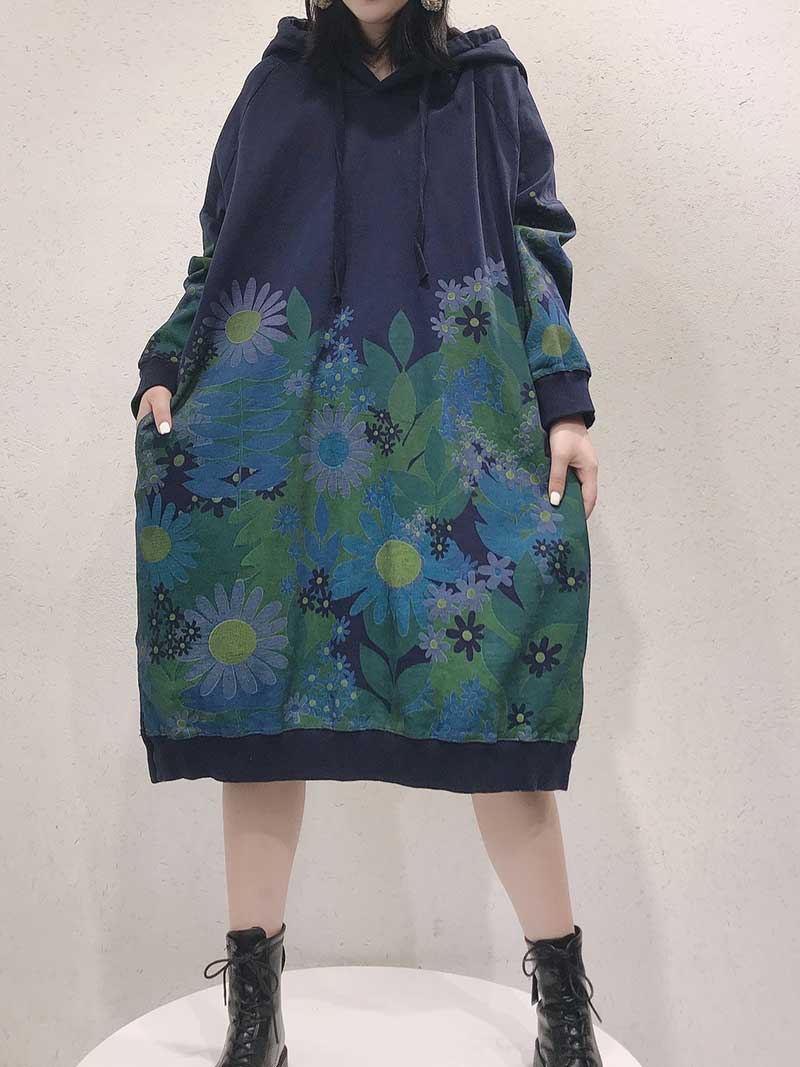 All Of Me Floral Print Hooded Sweater Midi Dress - Image 4