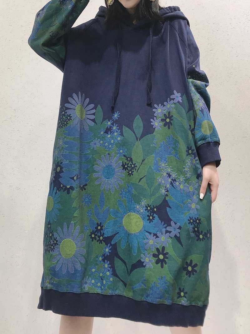 All Of Me Floral Print Hooded Sweater Midi Dress - Image 6