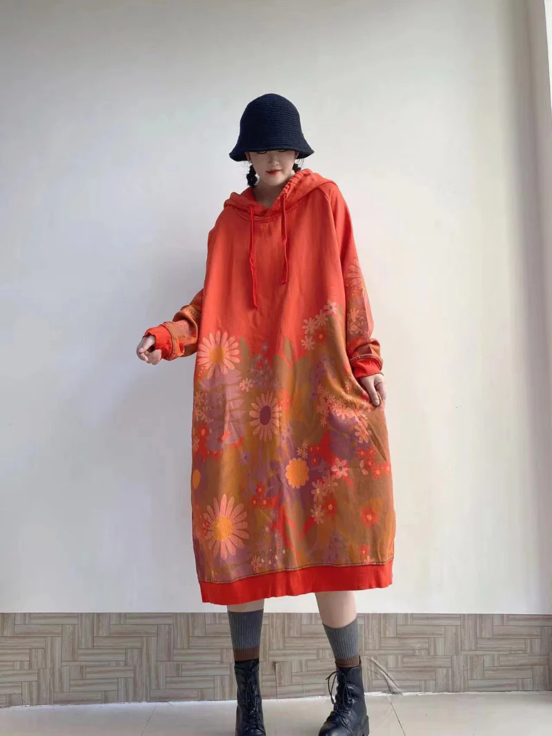 All Of Me Floral Print Hooded Sweater Midi Dress - Image 8