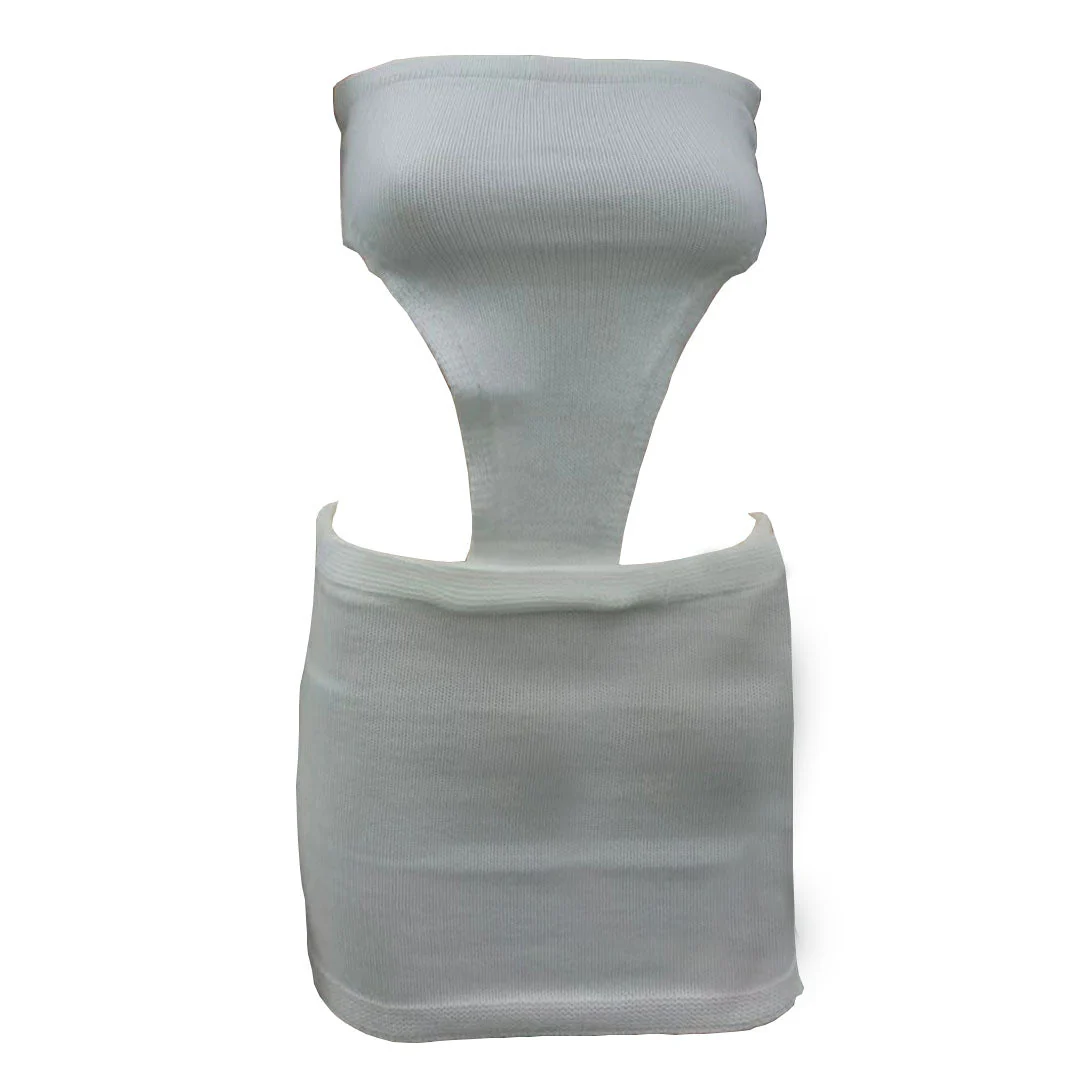 Alluring Rib Knit Cut Out Bodycon Strapless Mini Dress - White - Image 4