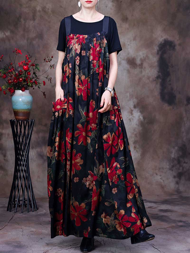 Always Glowing Printed Pleated Pocket Maxi Salopette Dress - Image 2