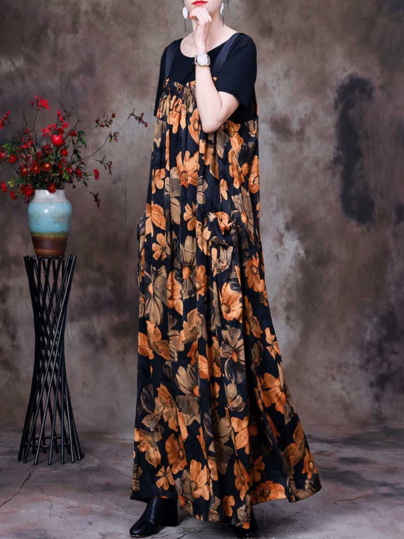 Always Glowing Printed Pleated Pocket Maxi Salopette Dress - Image 4