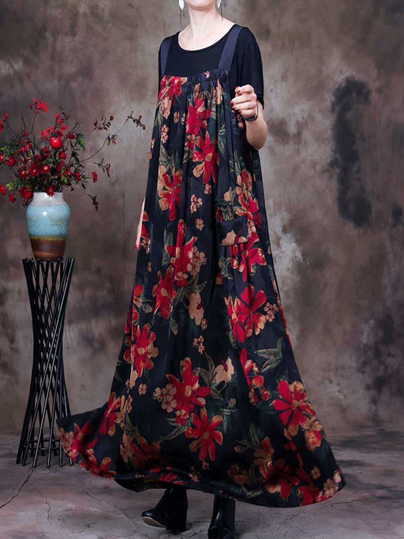 Always Glowing Printed Pleated Pocket Maxi Salopette Dress - Image 5