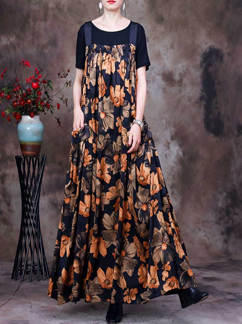 Always Glowing Printed Pleated Pocket Maxi Salopette Dress - Image 6