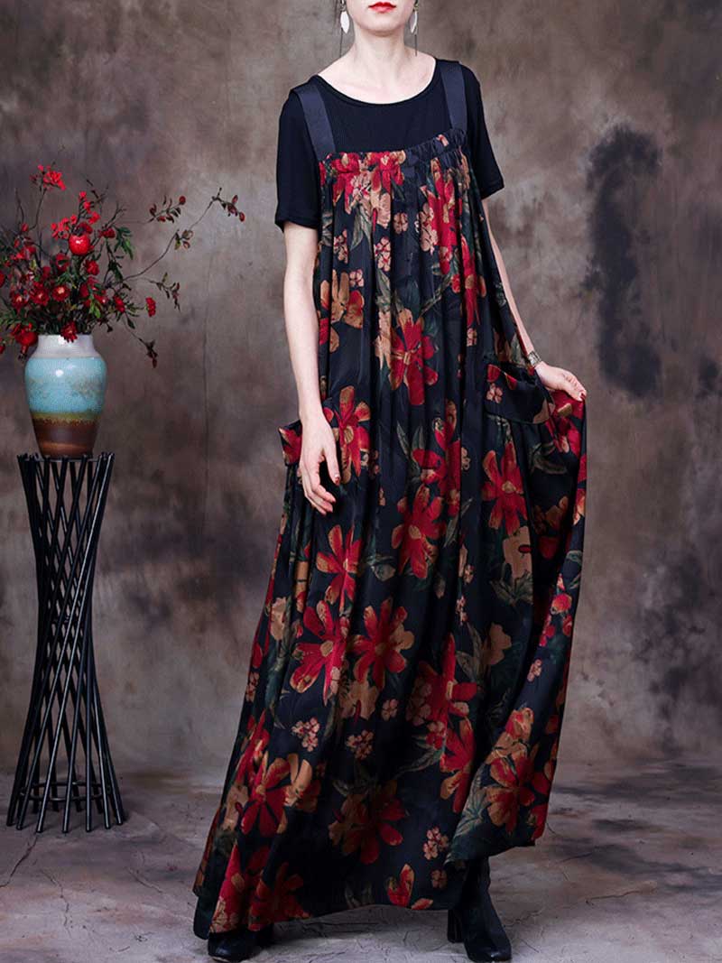 Always Glowing Printed Pleated Pocket Maxi Salopette Dress - Image 7