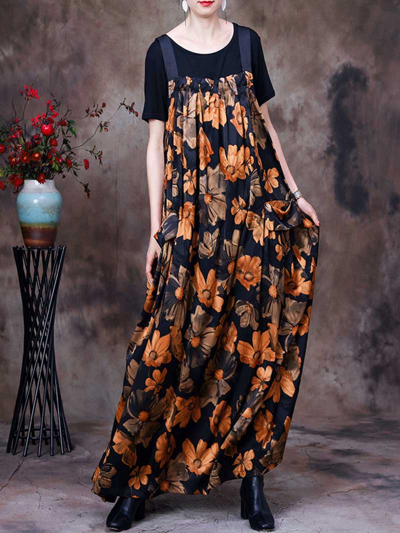 Always Glowing Printed Pleated Pocket Maxi Salopette Dress - Image 8