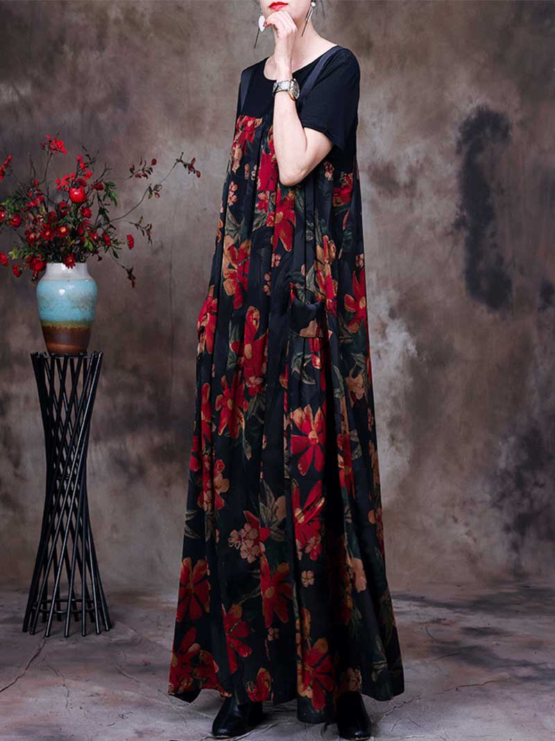Always Glowing Printed Pleated Pocket Maxi Salopette Dress - Image 9