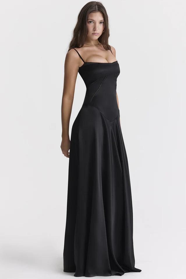 Anabella Black Lace Up Maxi Dress - Image 3