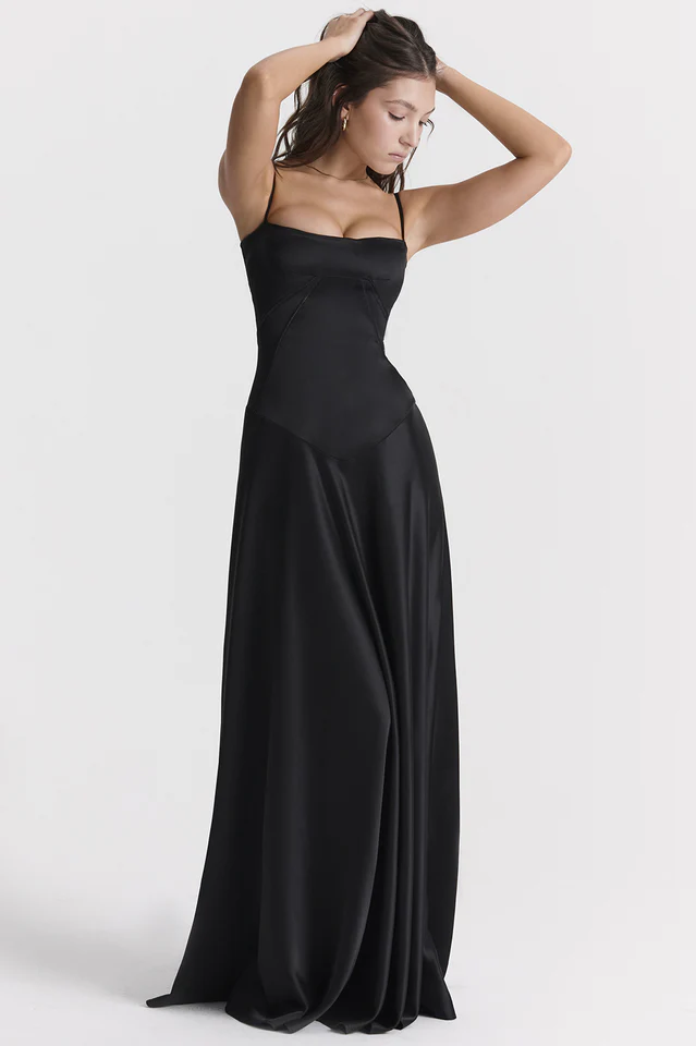 Anabella Black Lace Up Maxi Dress - Image 4