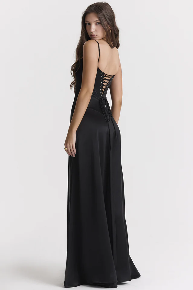 Anabella Black Lace Up Maxi Dress - Image 6