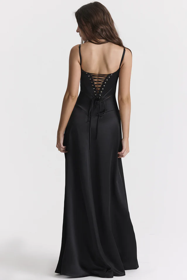 Anabella Black Lace Up Maxi Dress - Image 7