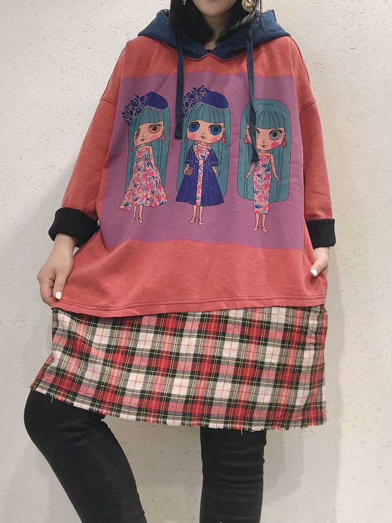 Anatomy Of Love Doll Print Hooded Midi Sweatshirt Dress - Image 3