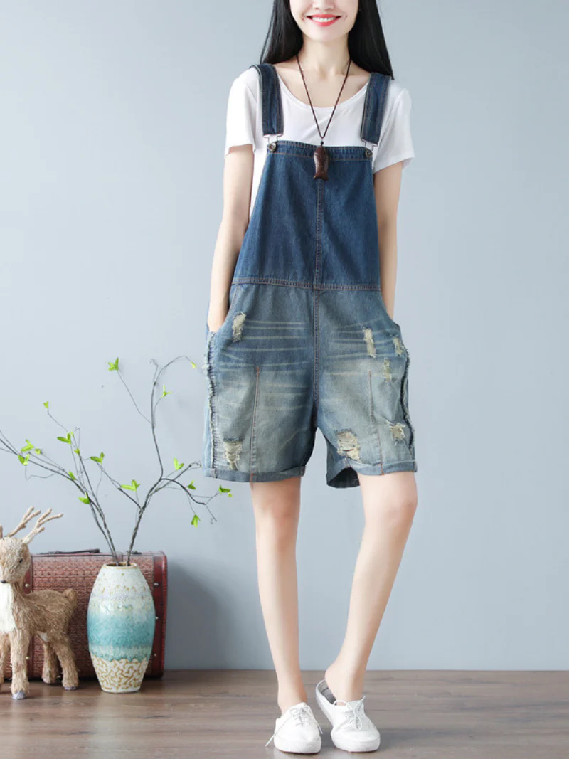 Angels Forever Denim Middle Waist Short Dungaress - Image 2