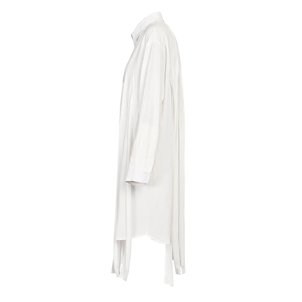 Artistic Pointed Collar Long Sleeve Pleated Fringe Deconstructed Midi Shirt Dress - Image 2