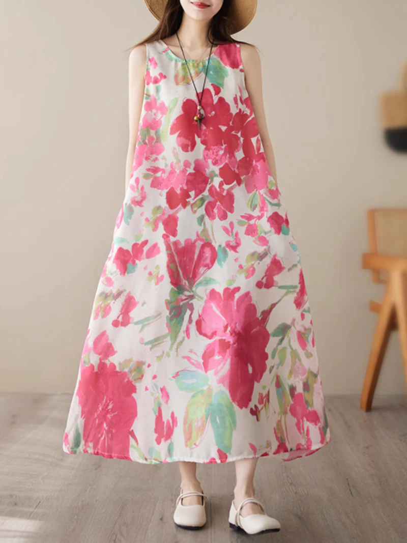 Artistry on Fabric Sleeveles Side Pocket Floral A-Line Dress - Image 5