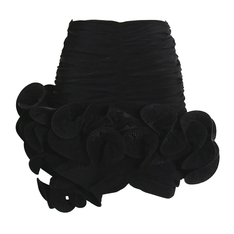 Asymmetric 3D Ruffle Ruched High Waist Bodycon Mini Skirt - Image 3