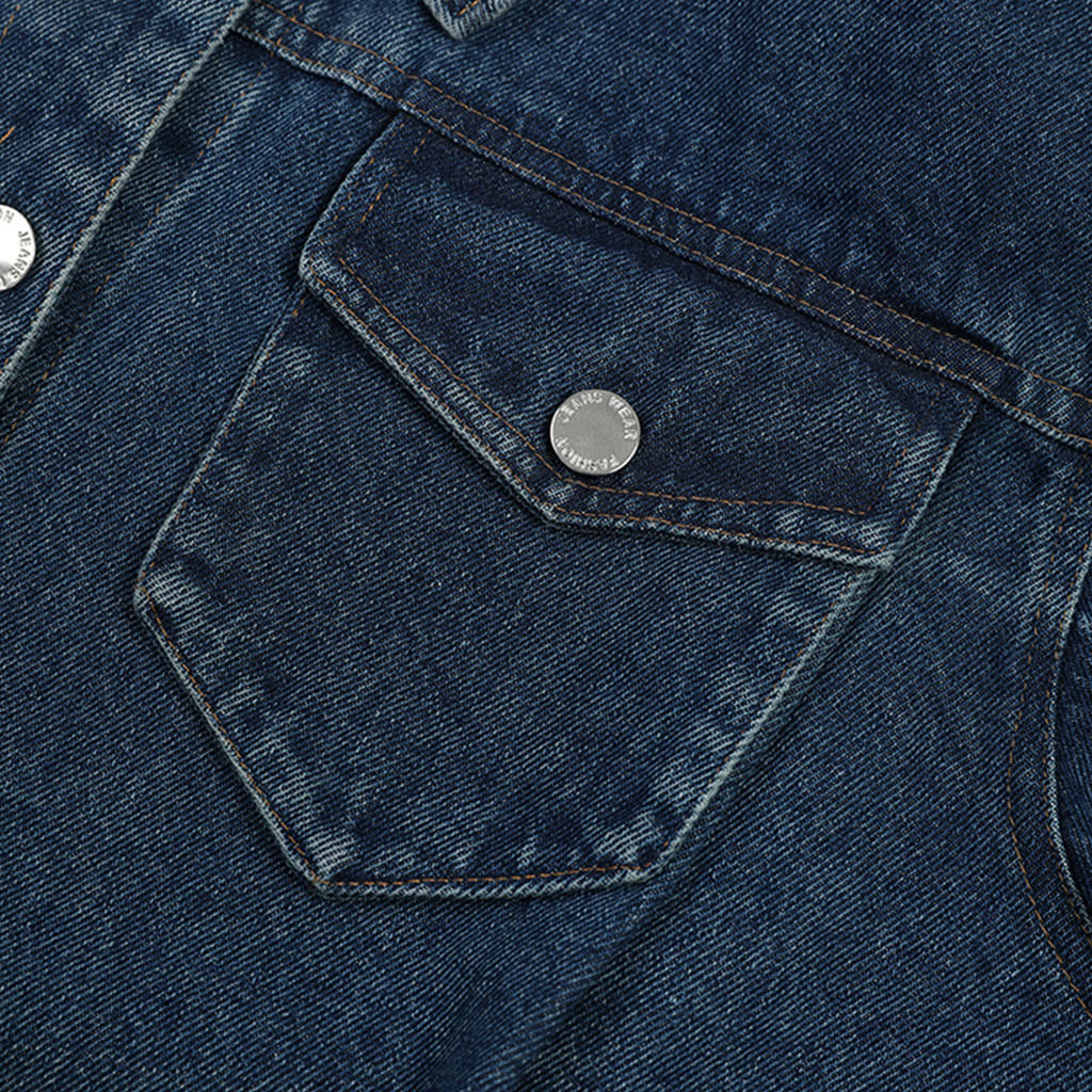 Asymmetric Button Down Folded Collar Long Sleeve Denim Jacket - Image 4