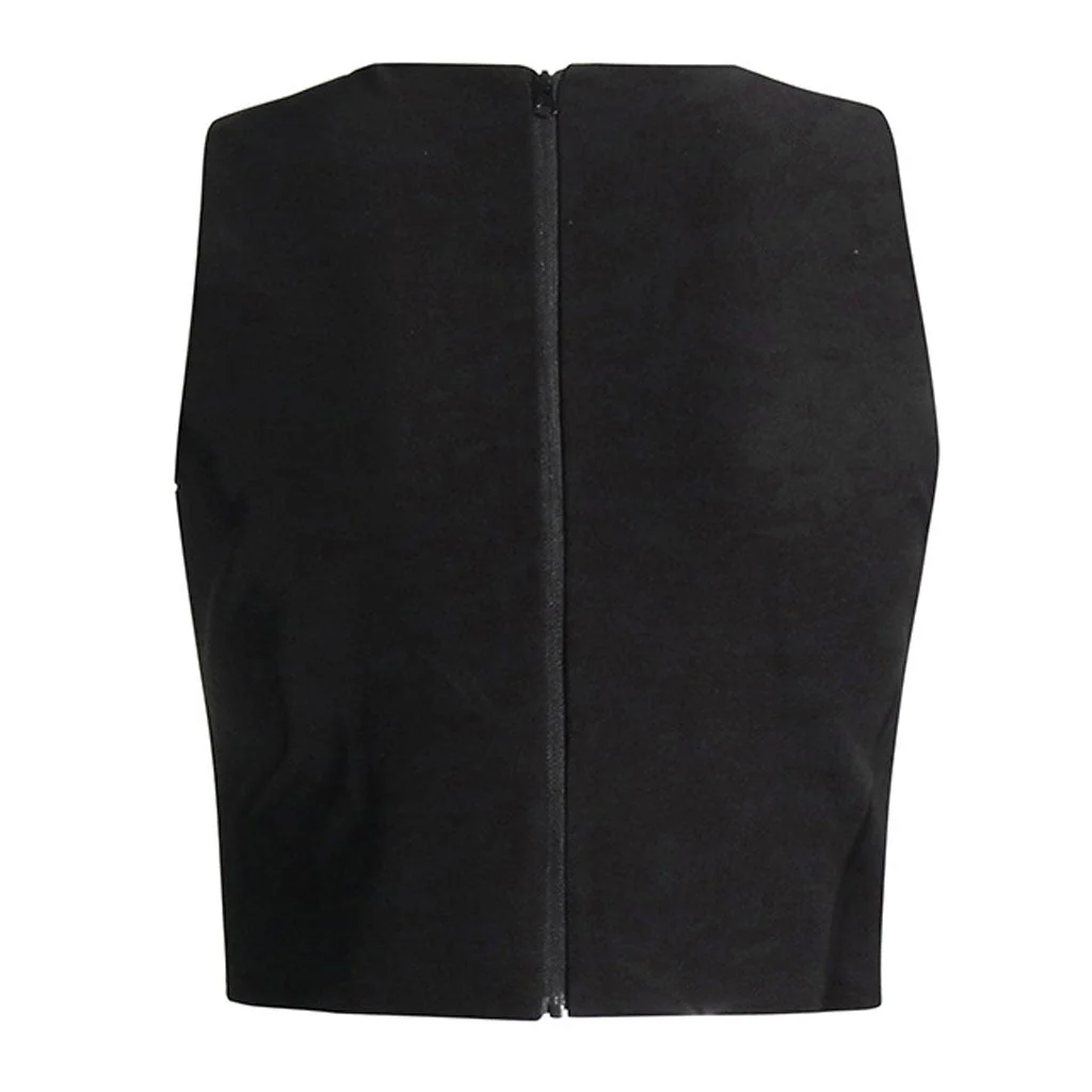 Asymmetric Cut Out Crystal Trim Sleeveless Round Neck Crop Tank Top - Image 3