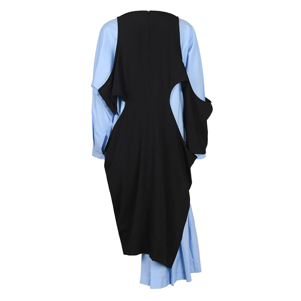 Asymmetric Cut Out Long Sleeve Deconstructed Layered Midi Shirt Dress - Image 3