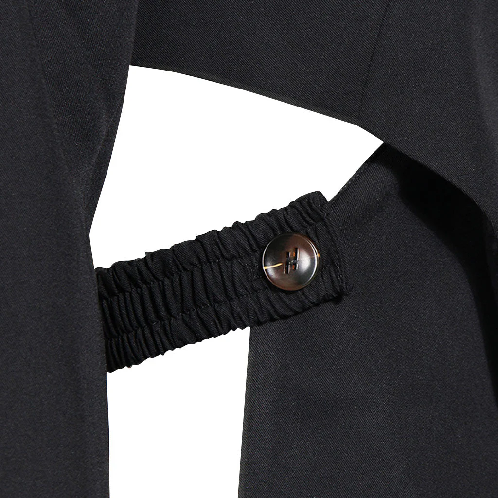 Asymmetric CutOut Peak Lapel Long Sleeve Crossover Belted Tailored Blazer - Image 4