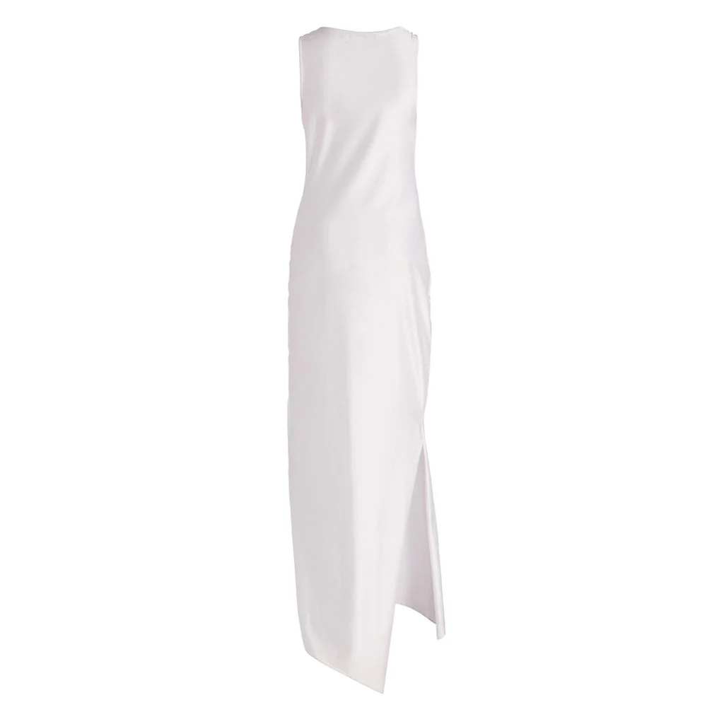 Asymmetric CutOut Rose Appliqué Side Slit High Neck Sleeveless Maxi Dress - Image 4