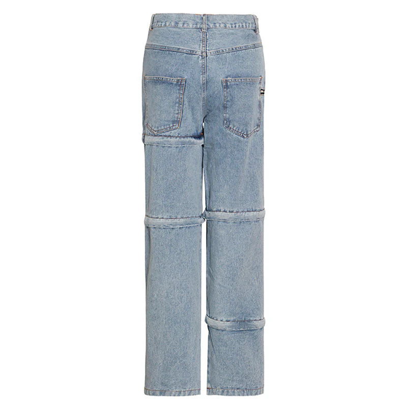 Asymmetric Detachable Zip Detail High Waist Straight Leg Jeans - Image 2