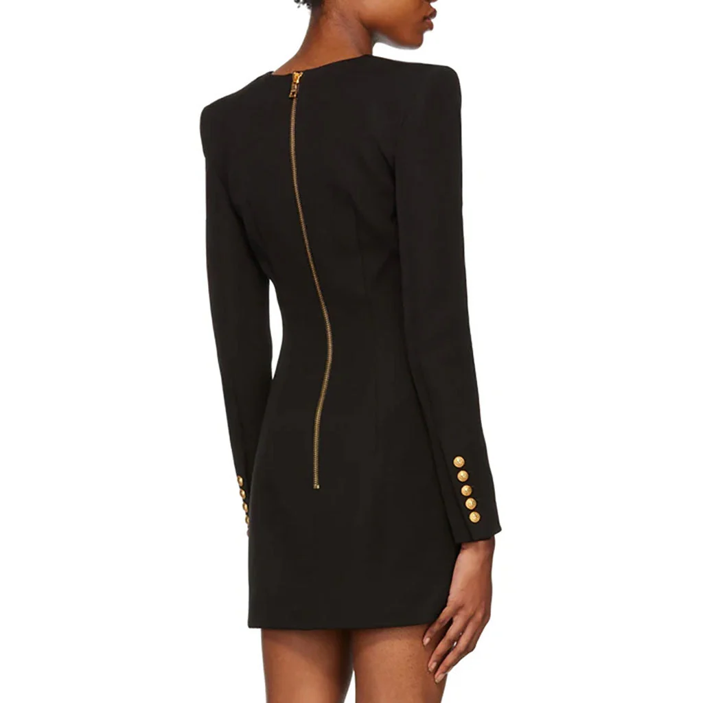 Asymmetric Gold Button Single Breasted V Neck Long Sleeve Tailored Blazer - Image 3