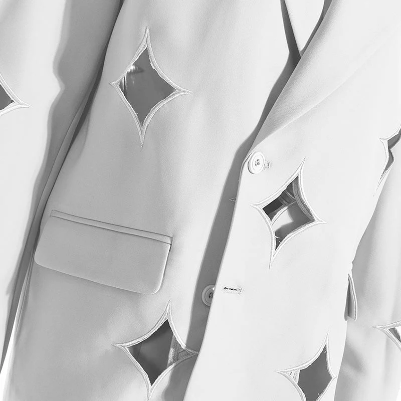 Asymmetric Lapel Collar Double Breasted Four Point Star Cut Out Blazer - Image 4