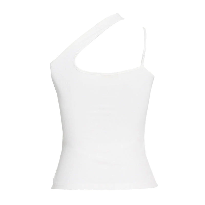 Asymmetric One Shoulder Fitted Ribbed Knit Crop Tank Top - Image 2
