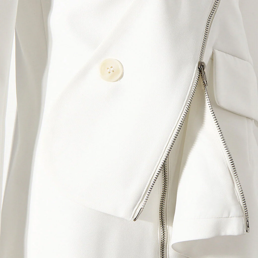 Asymmetric Single Breasted Metal Zip Detail Long Sleeve Lapel Collar Blazer - Image 4
