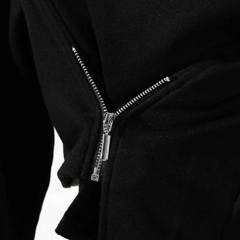 Asymmetric Zip Detail Turtleneck Shoulder Pad Long Sleeve Crop Top - Image 4