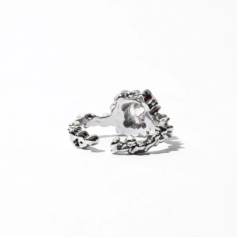 Asymmetric Zircon Embellished Silver Plated Open Cuff Ring - Silver - Image 3