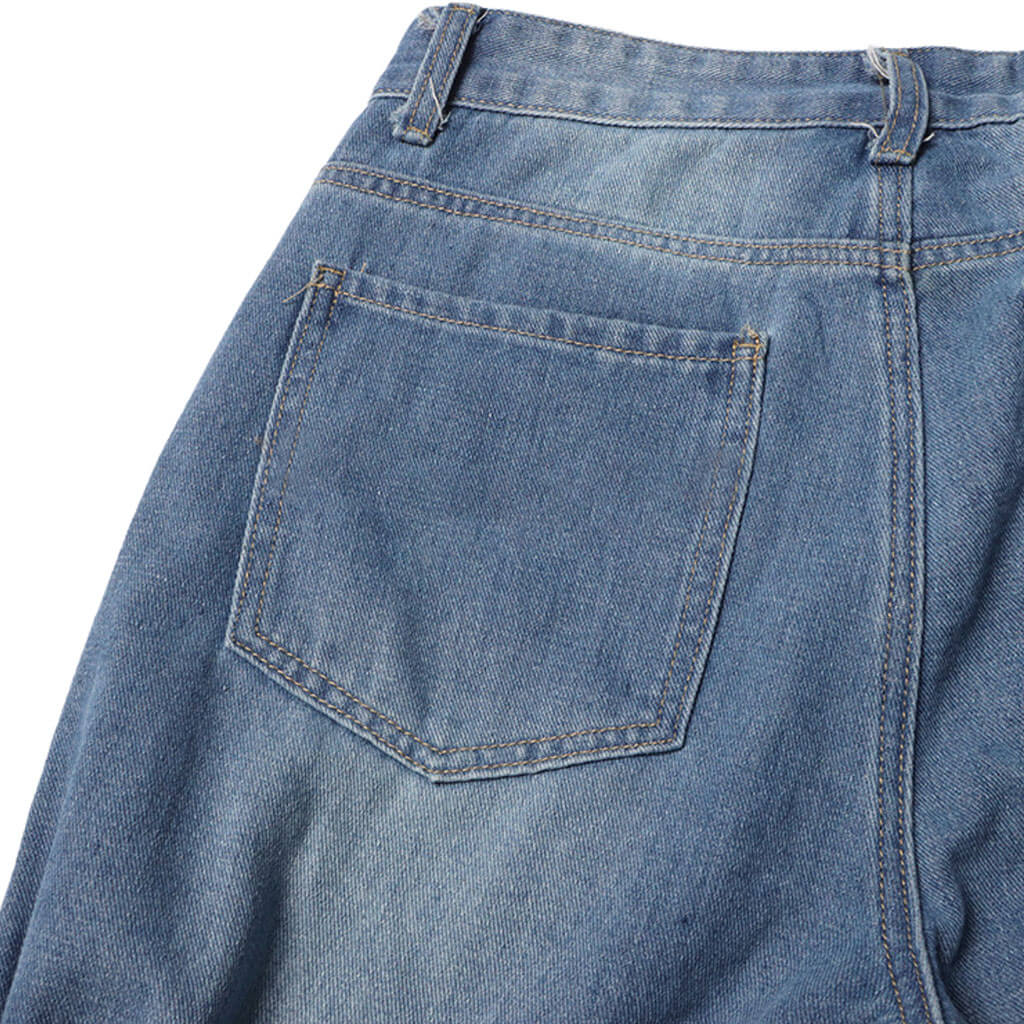 Asymmetrical Bowknot Whisker Detail High Waist Straight Leg Jeans - Image 6
