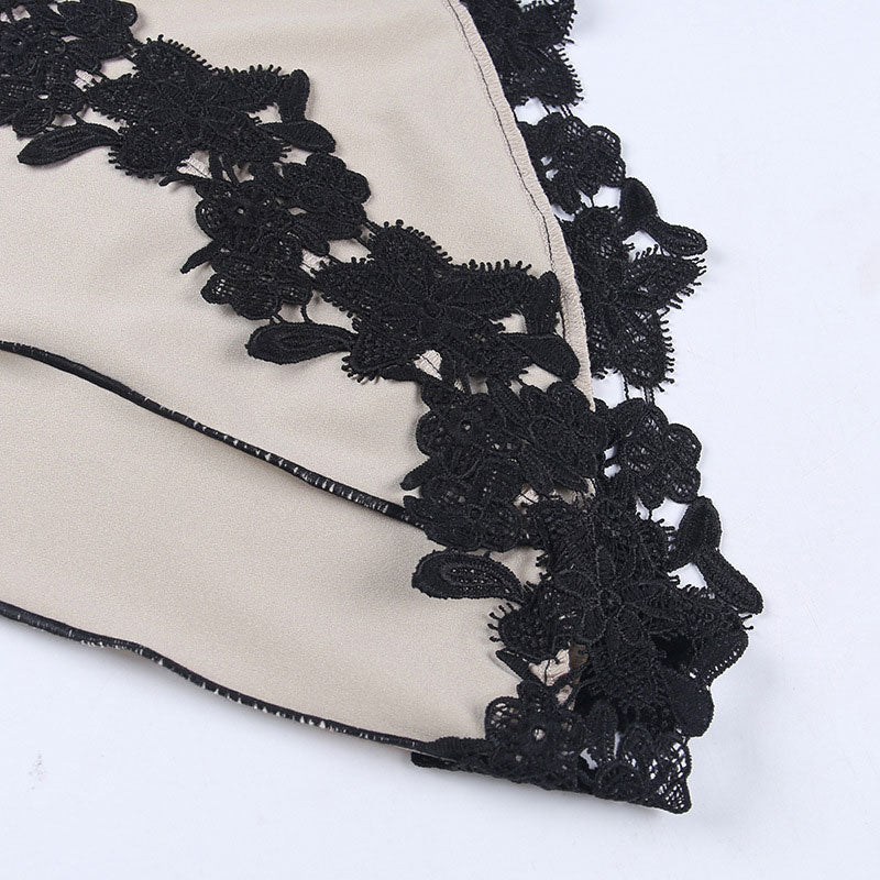 Asymmetrical Detail Floral Lace Applique Slip Bodycon Party Midi Dress - Beige - Image 4
