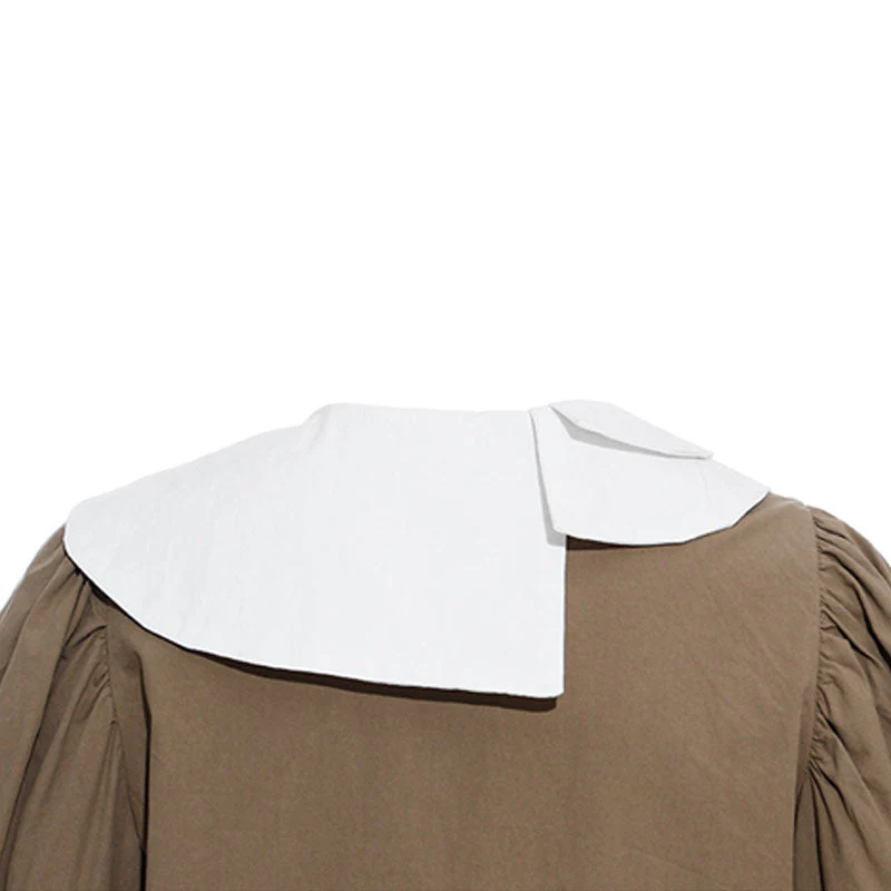 Asymmetrical Layered Collar Puff Sleeve Contrast Frilled Trim Crop Blouse - Image 4